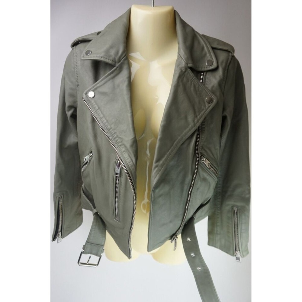 Allsaints Balfern Sage Balfern Leather Biker Jacket Women's Size 0 US - Picture 2 of 5
